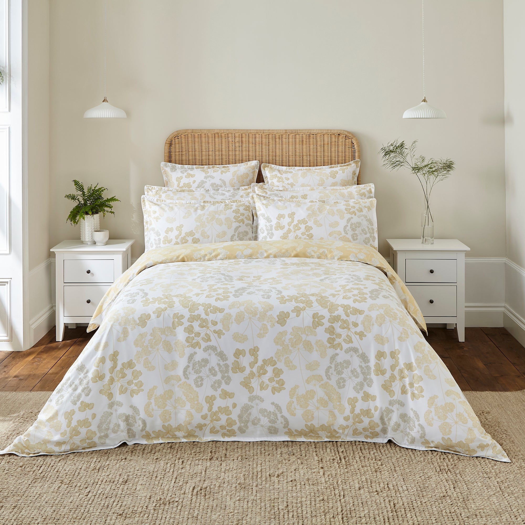 Dorma Daylesford 300 Thread Count Cotton Sateen Yellow Duvet Cover and Pillowcase Set white