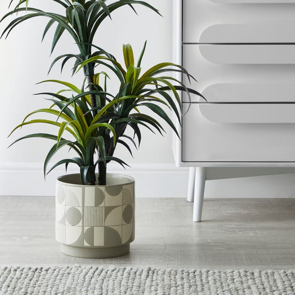 Grey Geometric Tiled Large Plant Pot Light Grey