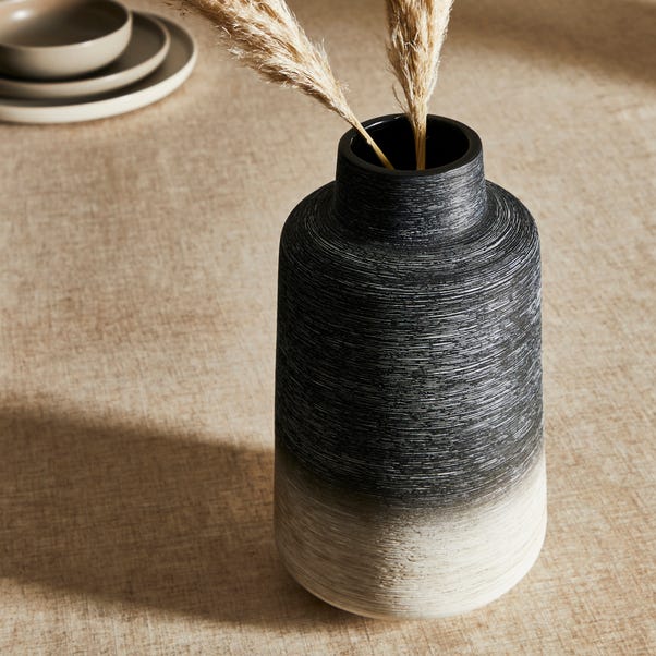 Ceramic Textured Mono Vase 30cm Black and white