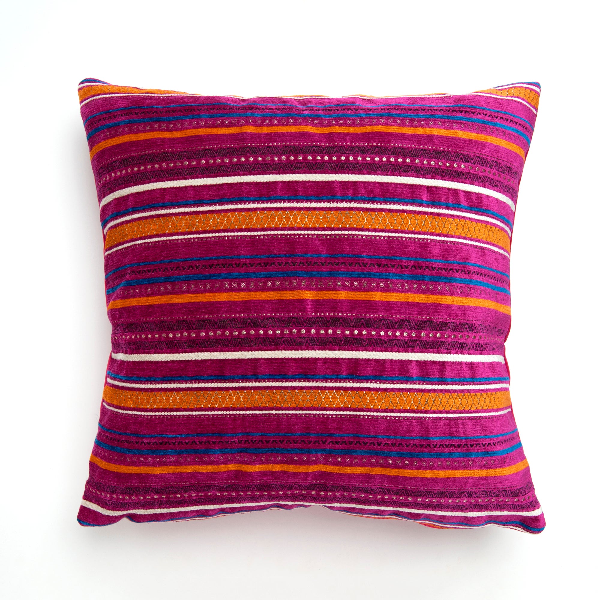 Image of Acton Stripe Fuschia Cushion Cover Pink, Blue and Yellow