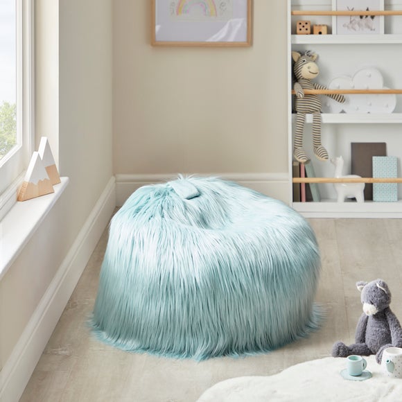 Kids Skylar Pale Blue Mongolian Faux Fur Lounger Dunelm