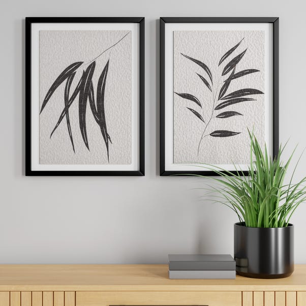 Set of 2 Framed Leaf Prints Black and white