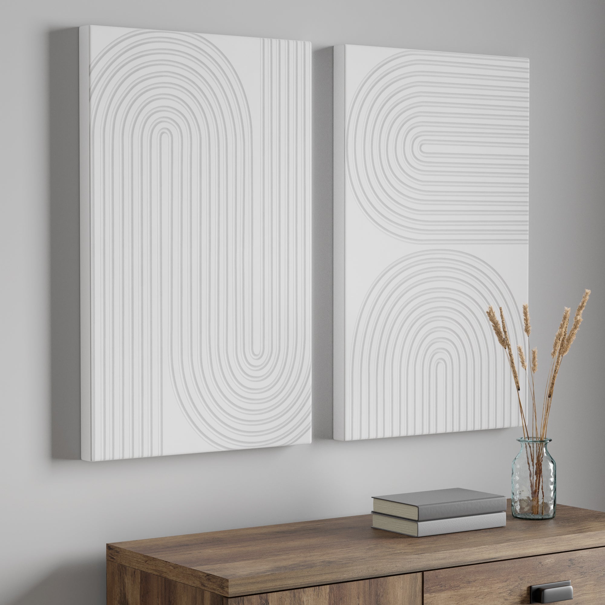 Image of 2 Elements Raised White Pattern Canvas White