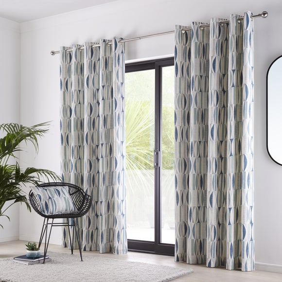 Cuba Teal Eyelet Curtains Dunelm