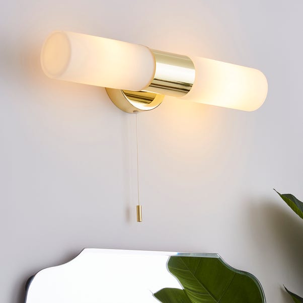 Porto Bathroom 2 Light Wall Brass Dunelm - Ikea Wall Lights With Pull Cord