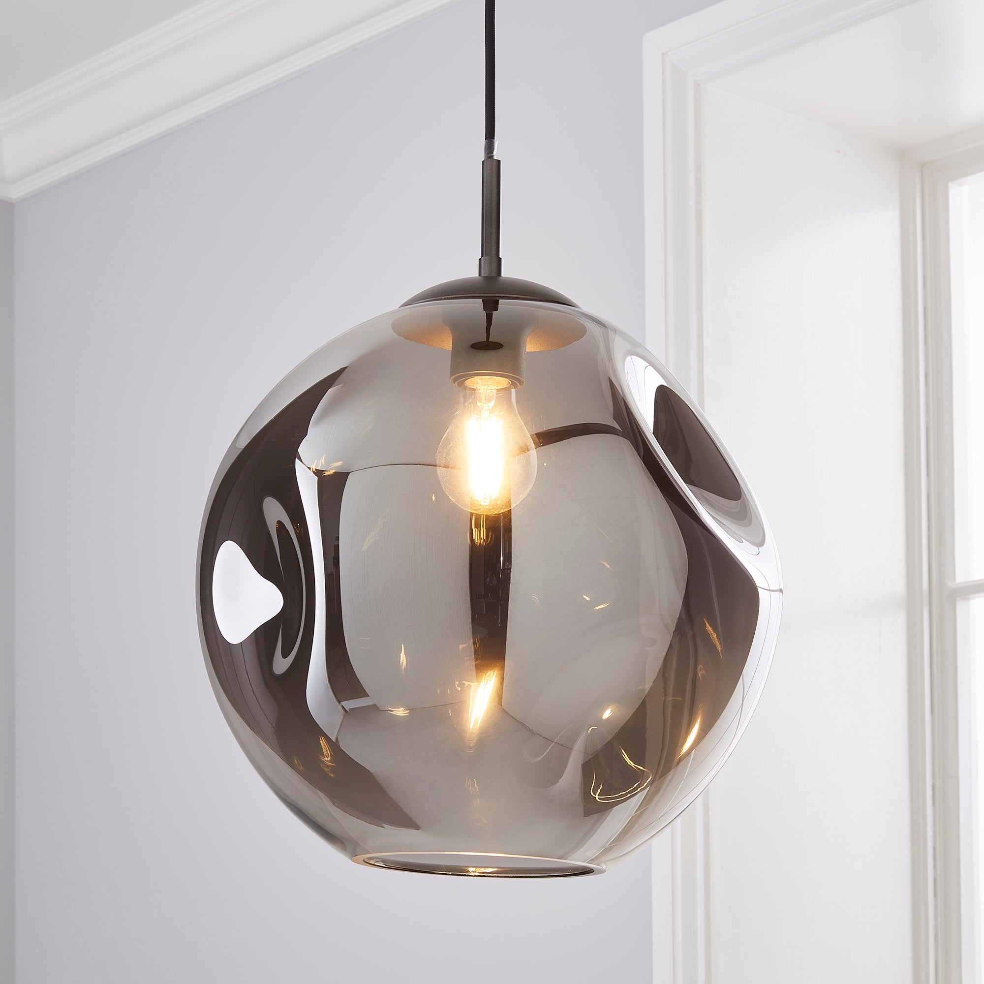 Alexis Dimpied Glass 1 Light Pendant Ceiling Fitting Grey