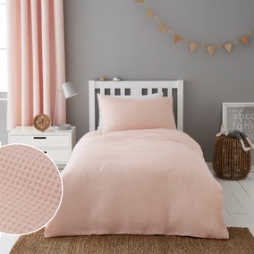 Mini Waffle Shell Pink 100% Cotton Duvet Cover and Pillowcase Set