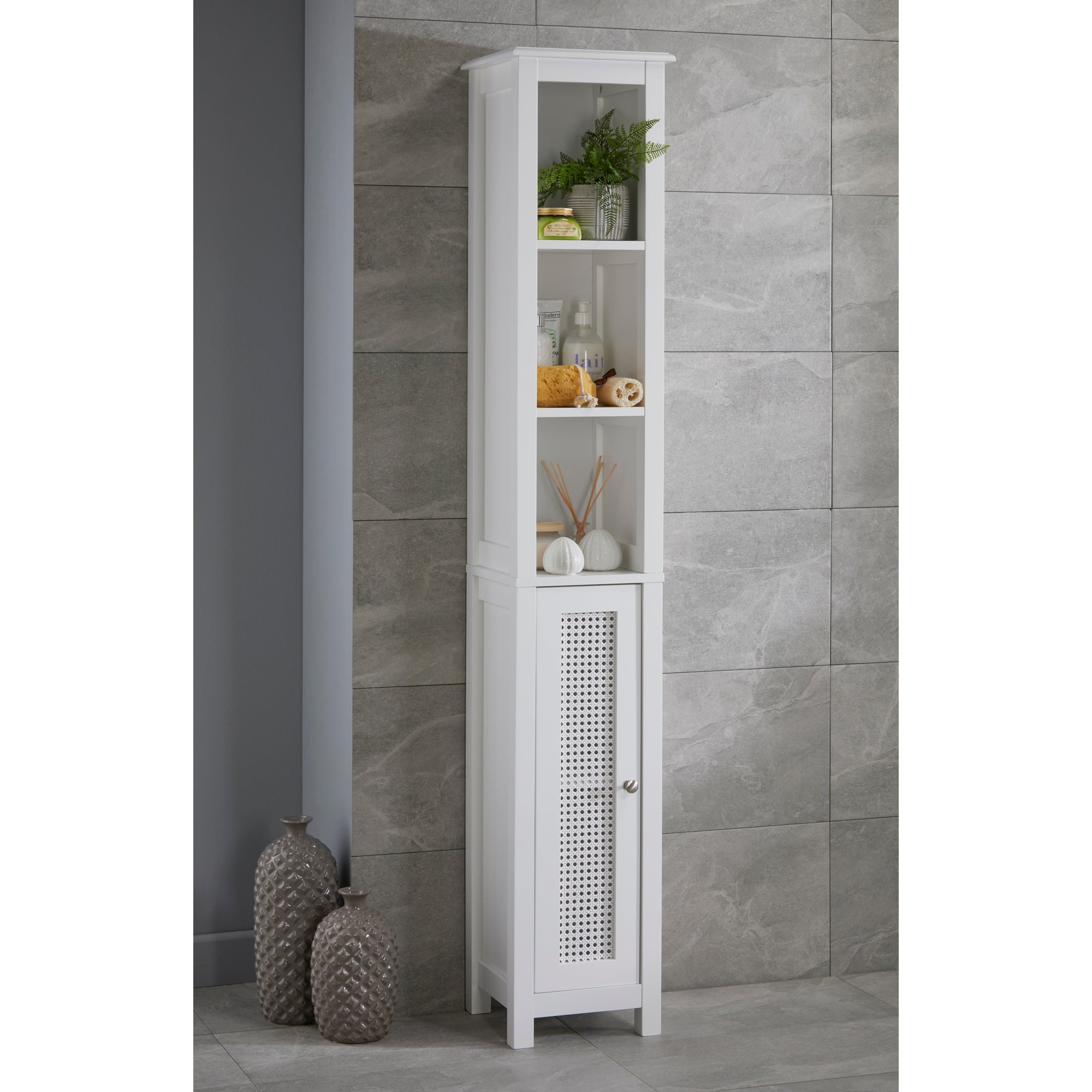 Photos - Display Cabinet / Bookcase Cabinet Palermo Cane White Tall  White 
