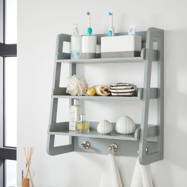 Jasper Grey Wall Mounted Shelves with Chrome Hooks image 1 of 5