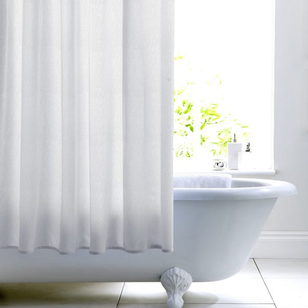 White Woven Cotton With Peva Lining, Long White Shower Curtain