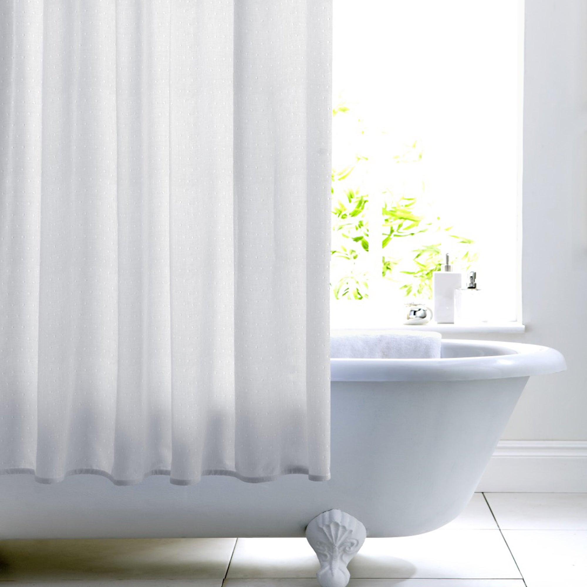 White Woven Cotton With Peva Lining Shower Curtain White