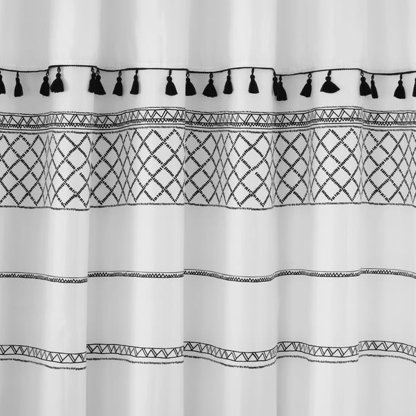Nomadic Tassel Monochrome Shower, White And Black Shower Curtain