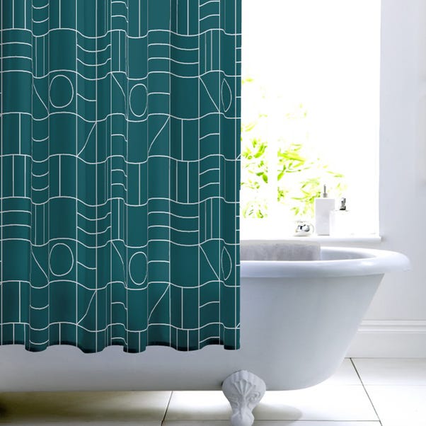 Elements Geo Teal Shower Curtain Dunelm, Teal Blue And White Shower Curtain