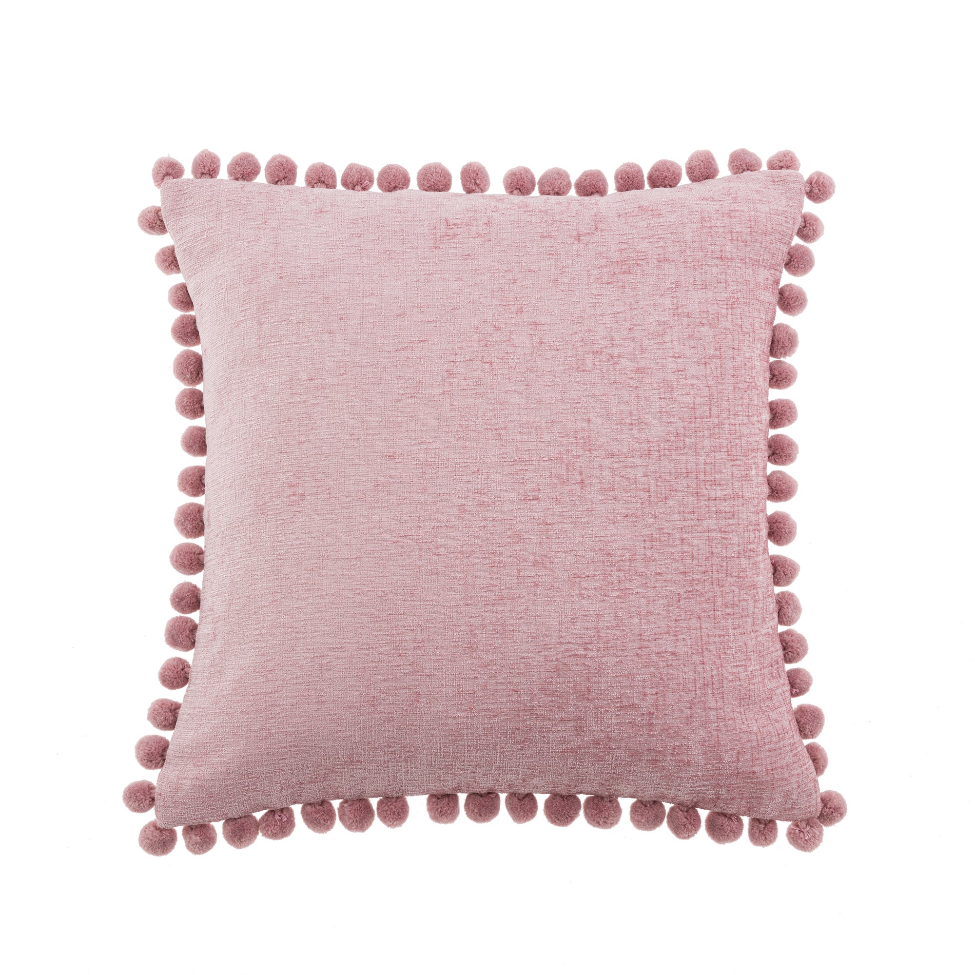 Chenille Square Pompom Cushion Pink