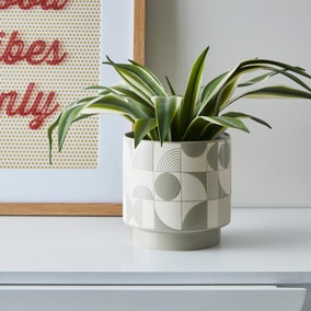 Grey Geometric Tiled Medium Plant Pot