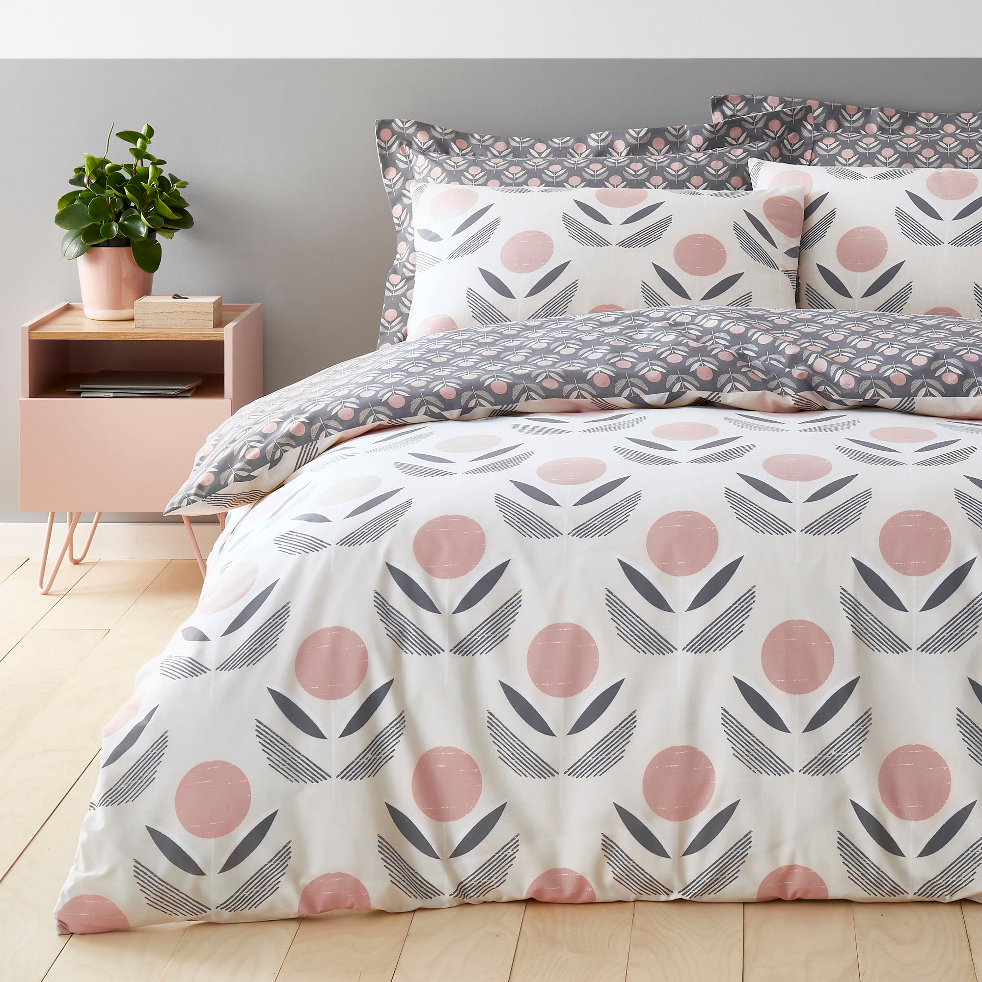 Elements Asa Charcoal And Blush Duvet Cover And Pillowcase Set Charcoalwhitebeige