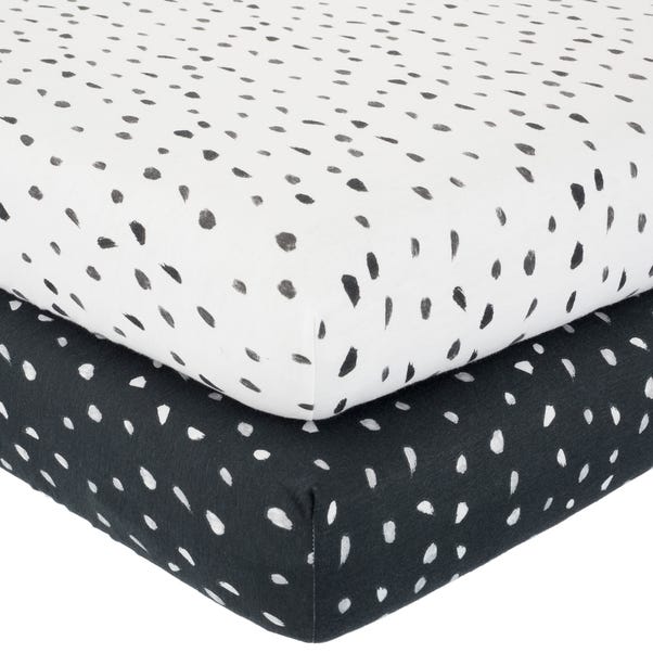 Set of 2 Spotted 100% Cotton Jersey Fitted Sheets Black and white undefined