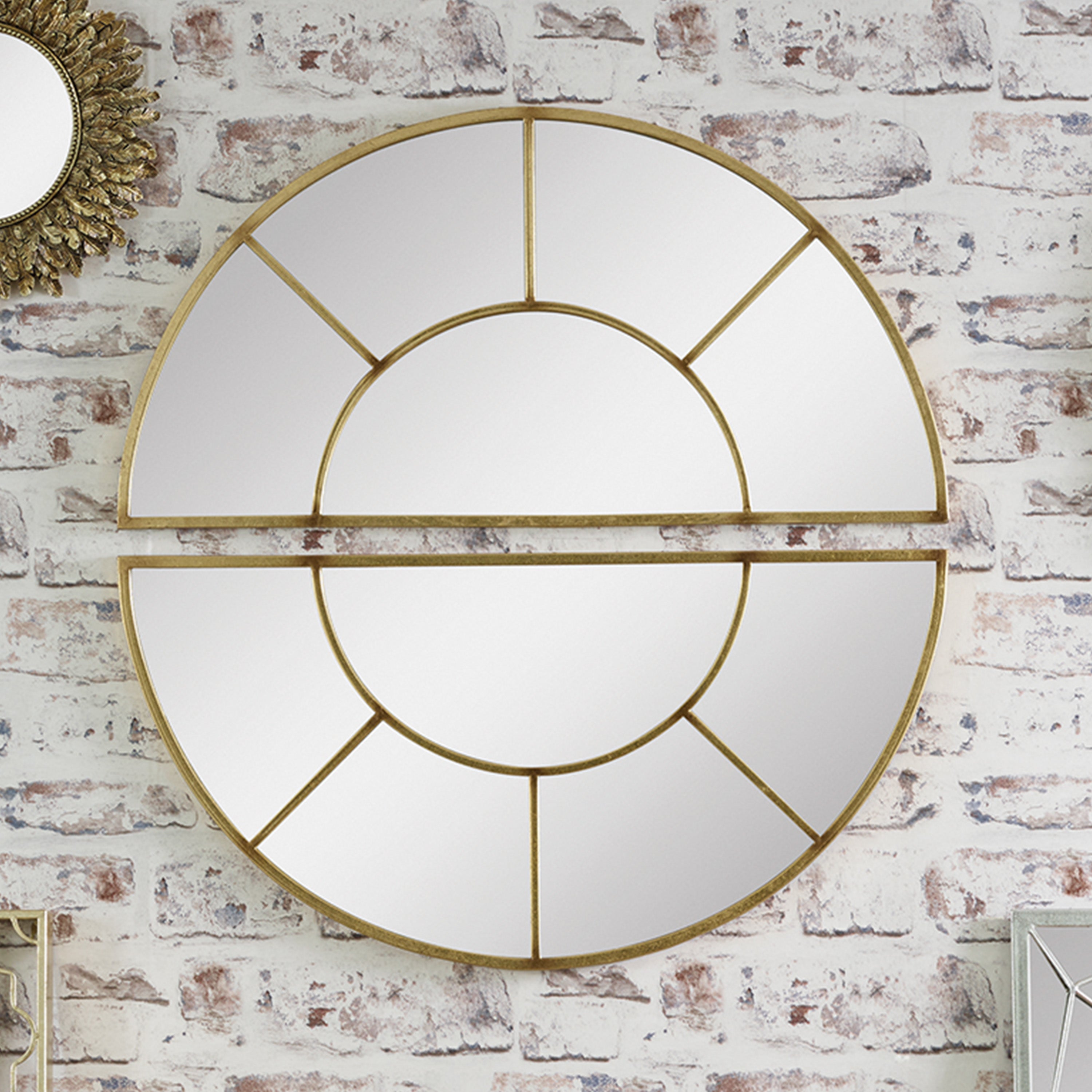 2 Section Wall Mirror Antique Gold Effect Effect 92cm Gold Effect