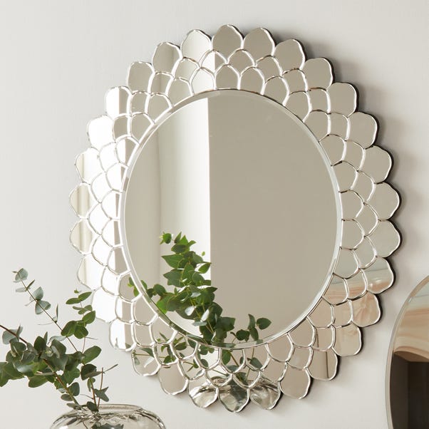 Clear Layered Glass Round Wall Mirror, 80cm Silver