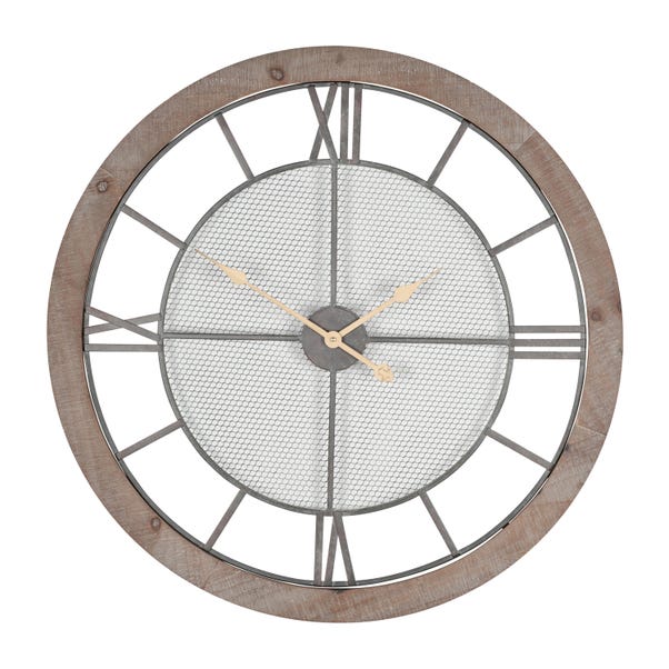 Natural Wood & Metal Round Wall Clock 81cm Grey