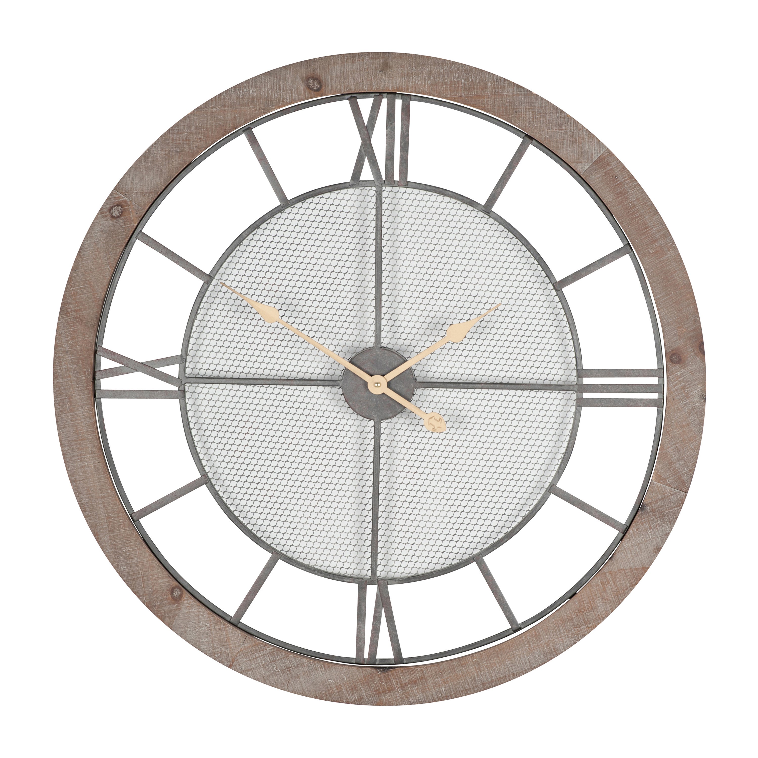 Natural Wood Metal Round Wall Clock 81cm Brown