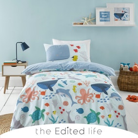Protect our Seas Blue 100% Organic Cotton Duvet Cover and Pillowcase Set