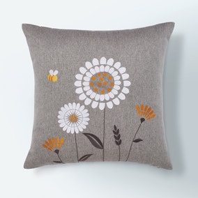 Scandi Large Floral Cushion Grey