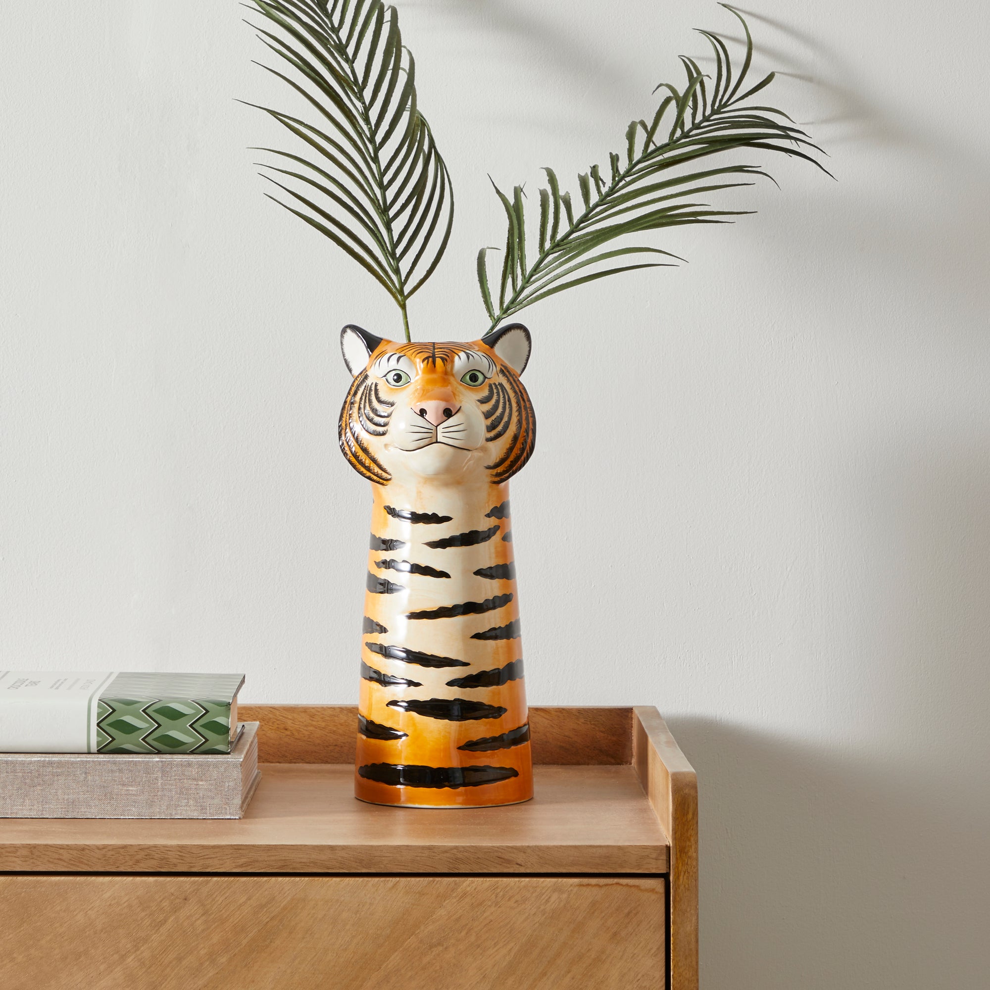 Ceramic Tiger Head Vase 30cm Orangewhite