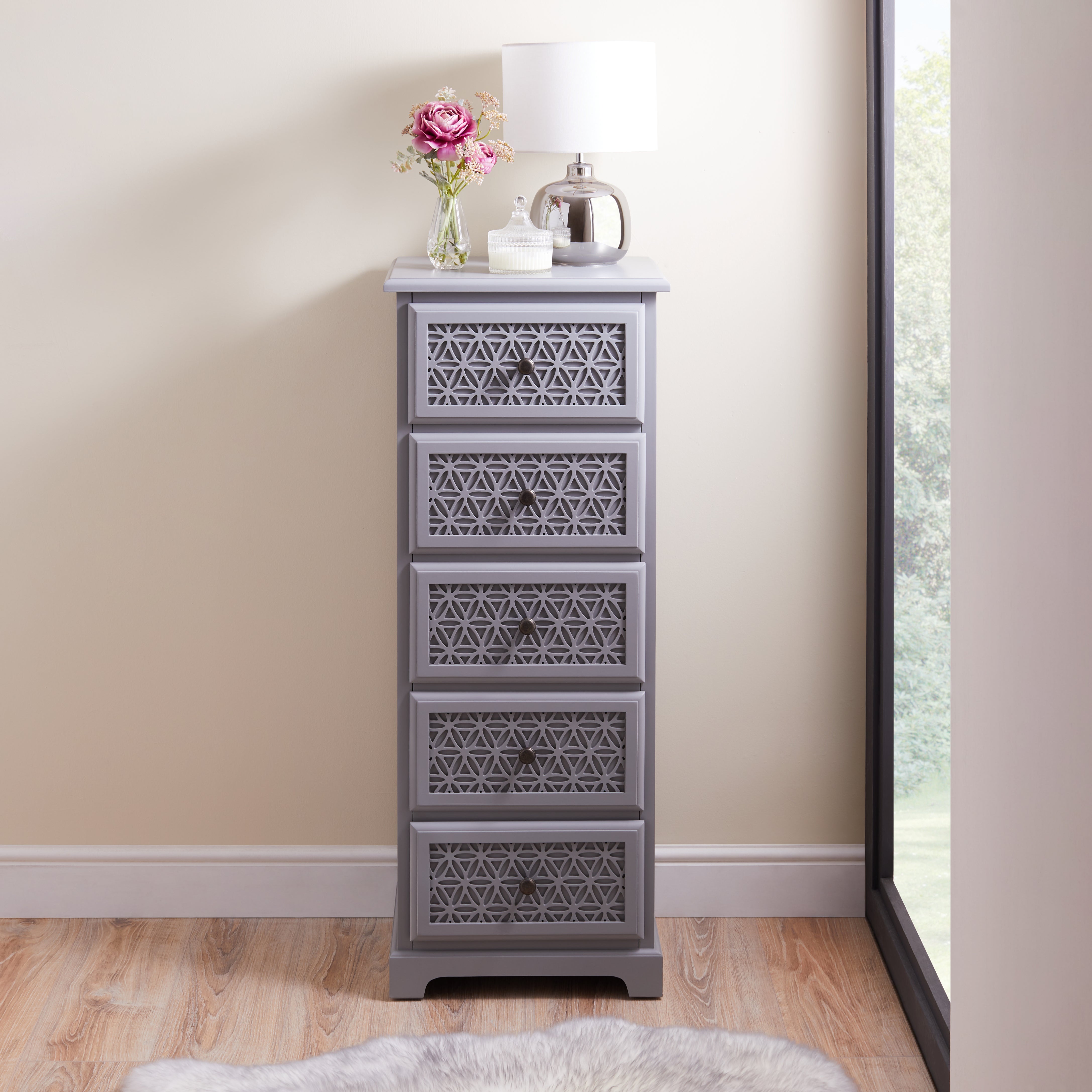 Carys 5 Tall Chest of Drawers Grey