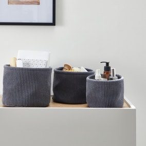 Set of 3 Grey Cord Storage Baskets