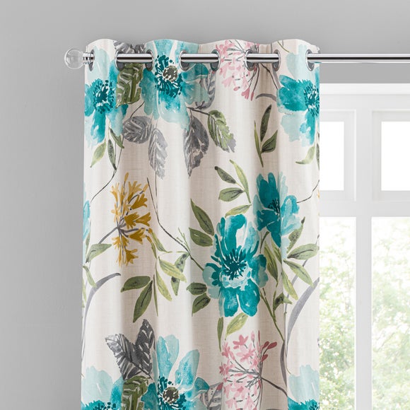Tulsi Floral Eyelet Curtain Teal Greenpinkwhite