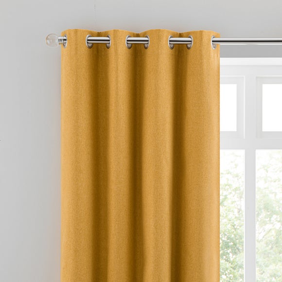 Luna Brushed Old Gold Blackout Eyelet Curtains | Dunelm