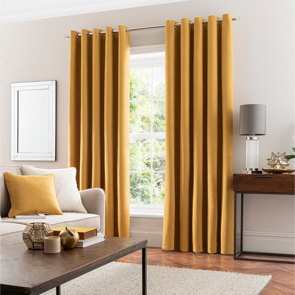 Luna Brushed Old Gold Blackout Eyelet Curtains | Dunelm