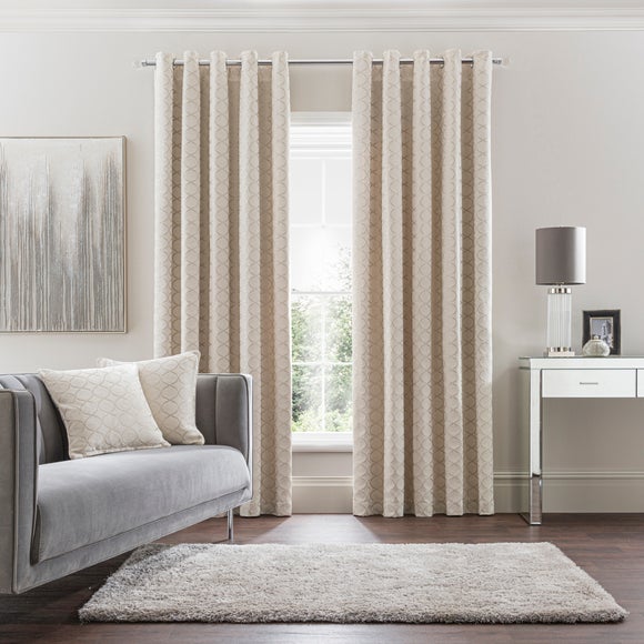 Chenille Ogee Cream Eyelet Curtains | Dunelm