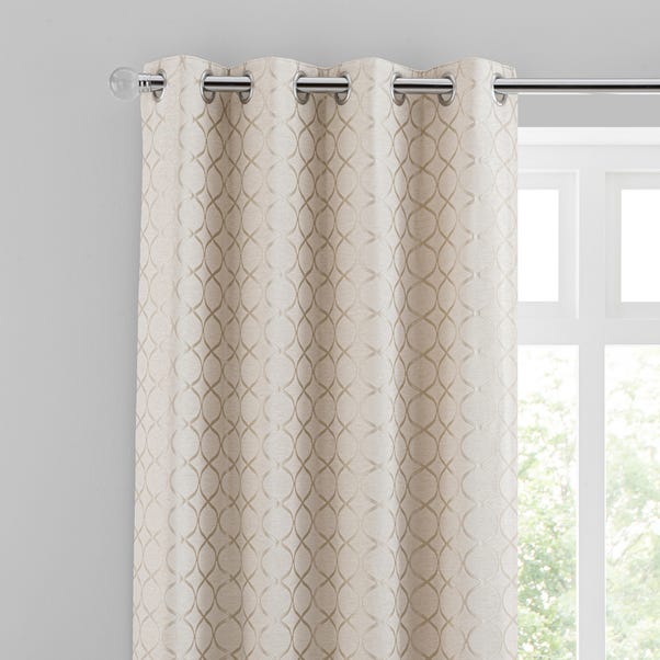 Chenille Ogee Cream Eyelet Curtains, Grey And Cream Patterned Curtains
