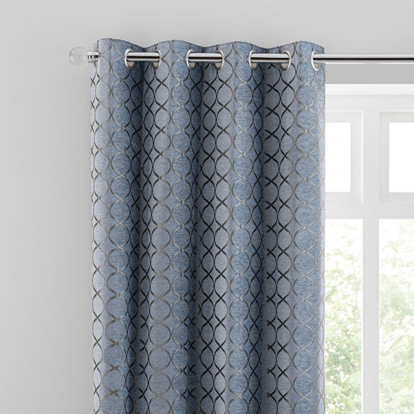 Chenille Ogee Ashley Blue Eyelet, Blue And Grey Curtains