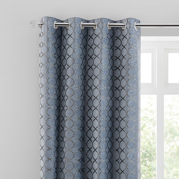 Chenille Ogee Ashley Blue Eyelet Curtains Dunelm   30716880 