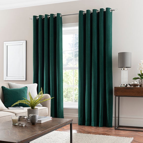 Luna Brushed Emerald Blackout Eyelet Curtains | Dunelm