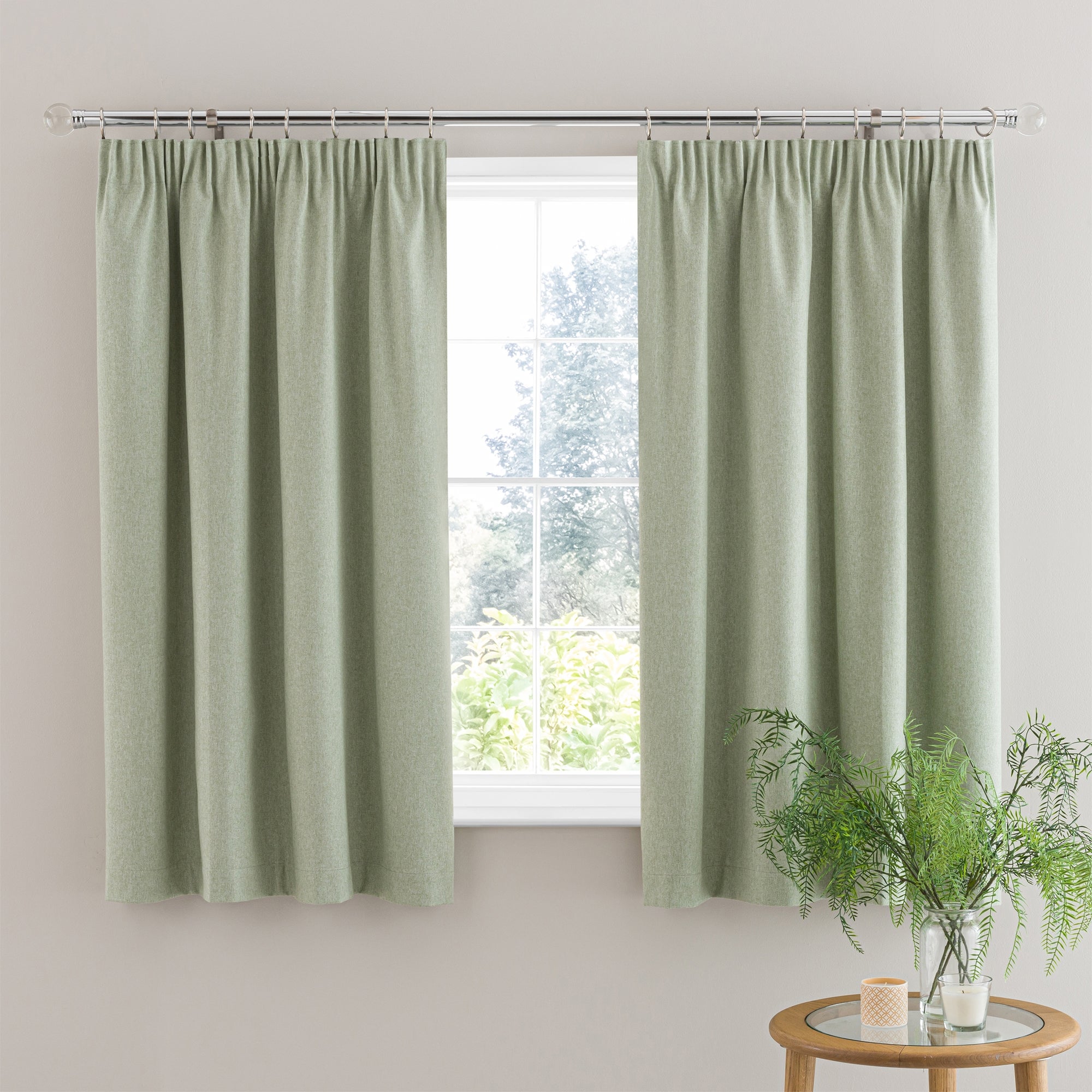 Luna Sage Blackout Pencil Pleat Curtains | Dunelm