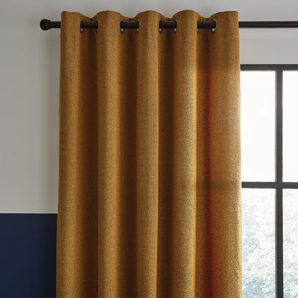 Elements Boucle with Recycled Yarn Old Gold Unlined Eyelet Curtains image 1 of 5