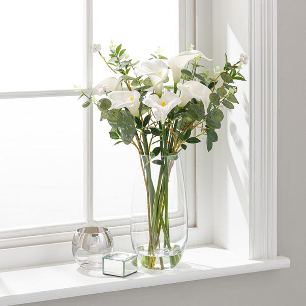 Dorma Purity Eucalyptus and Calla in Glass Vase Off-White
