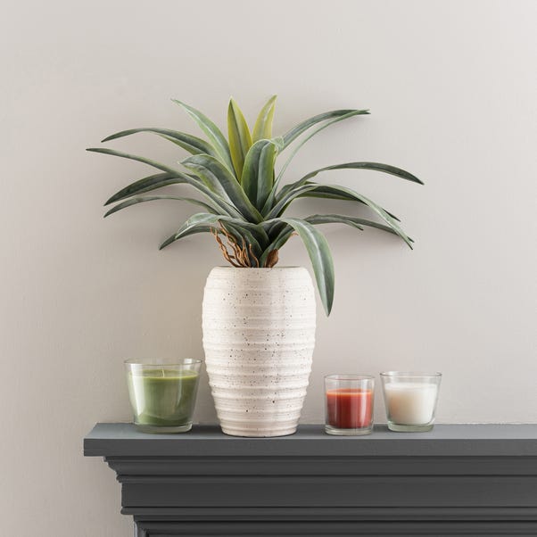 Artificial Dracaena in Ribbed White Plant Pot image 1 of 4