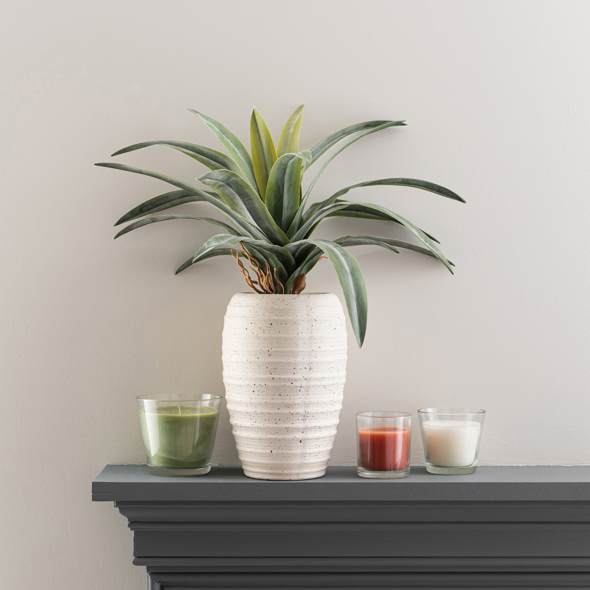 Artificial Dracaena in Ribbed White Plant Pot
