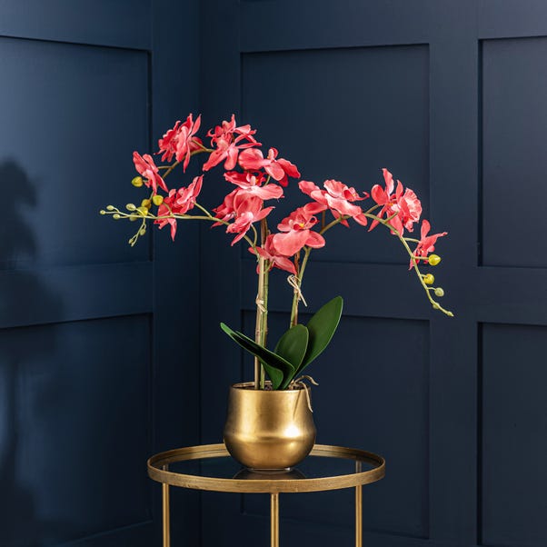 Artificial Orchid Coral in Gold Pot 66cm Pink