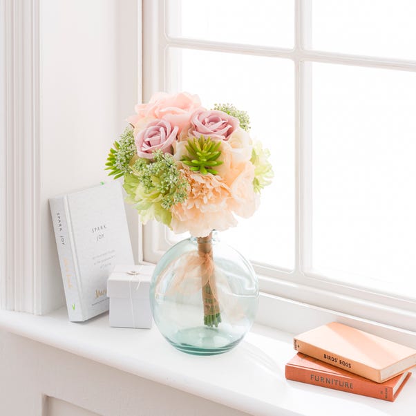 Artificial Rose Hydrangea Bouquet Cream/Green  Off-White