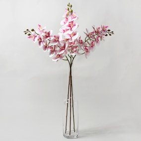 Artificial Orchid Trio Pink/Cream in Glass Vase 