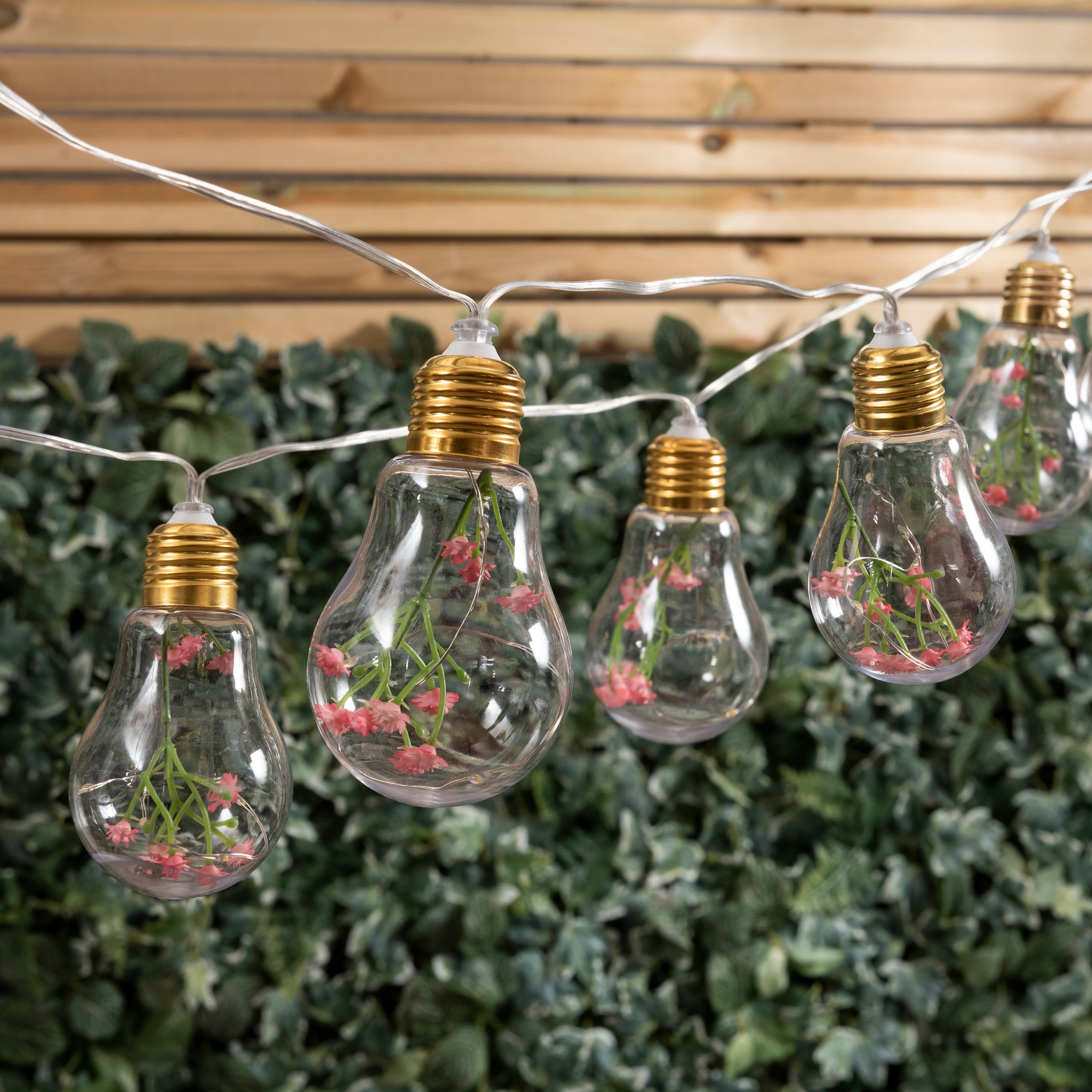 Image of 10 Bulb LED Solar Outdoor Flower Festoon String Lights White