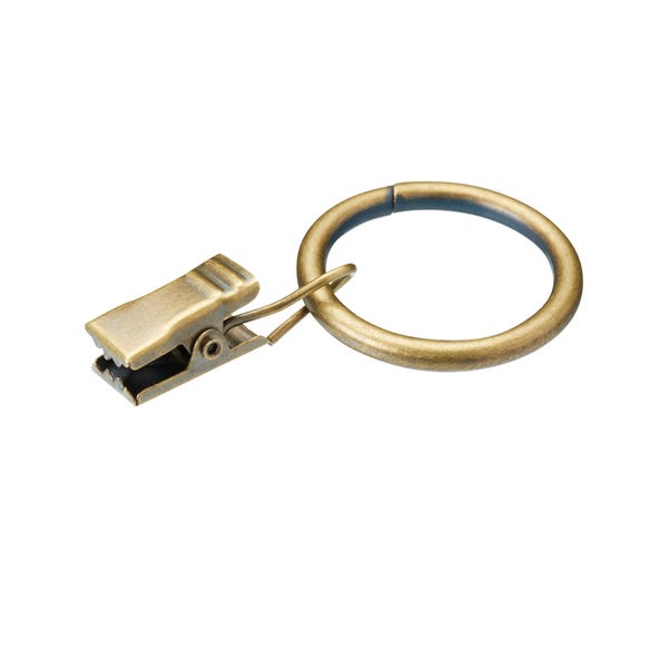 Pack Of 6 Antique Brass Curtain Rings With Clips Dia 25mm Dunelm Antique Brass Curtain Rings With Clips, Brass Curtain Rings