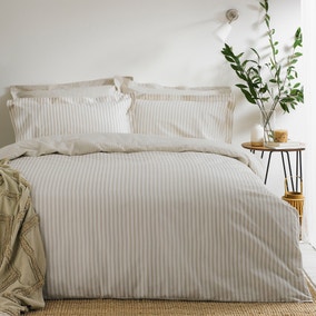 The Linen Yard Hebden Reversible 100% Cotton Natural Duvet Cover and Pillowcase Set