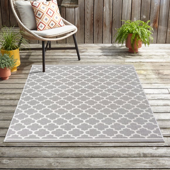 Grey Trellis Indoor Outdoor Rug | Dunelm